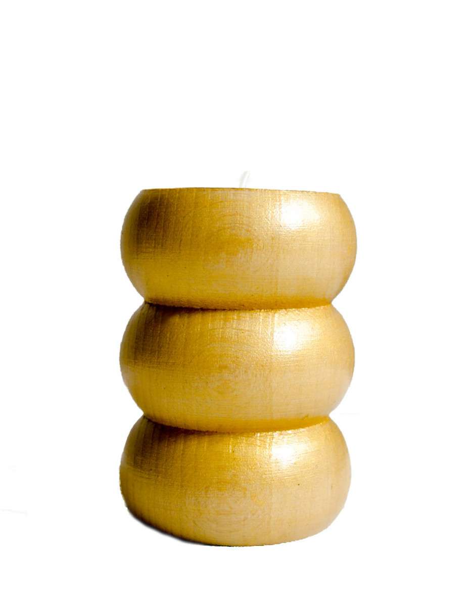 Drevený svietnik 8 cm - zlatý obojstranný